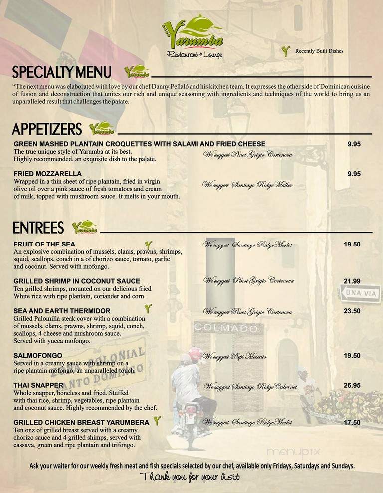 Yarumba Restaurant & Lounge - Oakland Park, FL menu_pic
