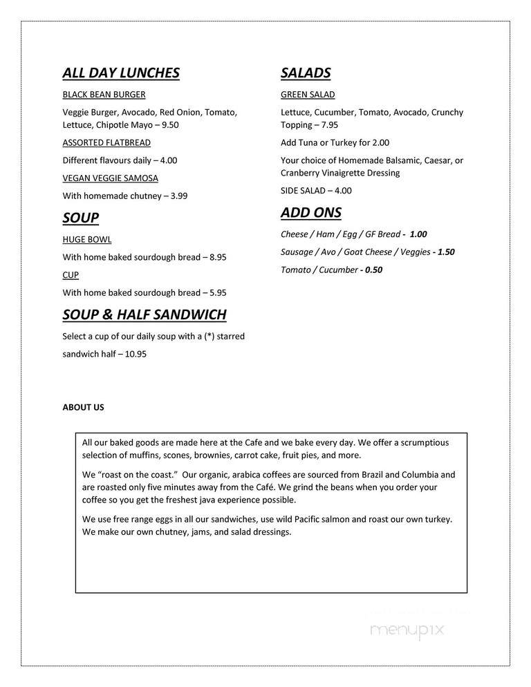 Black Bean Cafe & Roasting - Gibsons, BC menu_pic