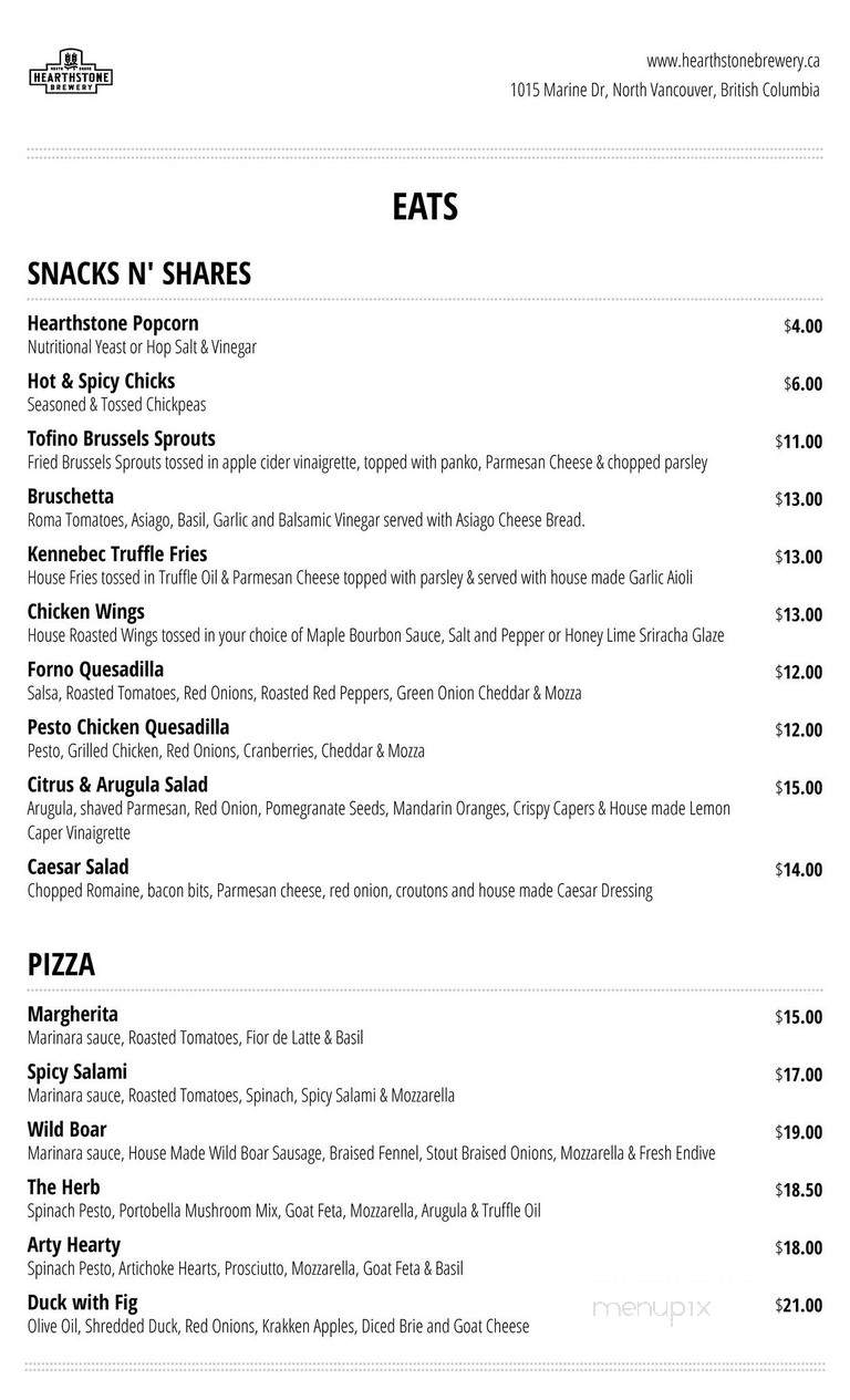 Hearthstone Brewery - North Vancouver, BC menu_pic