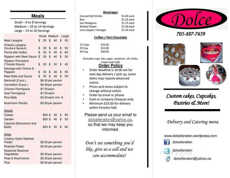 Dolce - Fenelon Falls, ON menu_pic