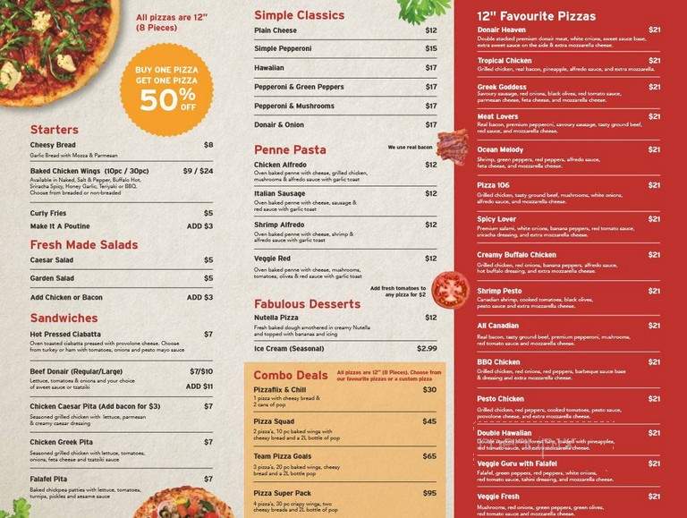 Pizza 106 - Edmonton, AB menu_pic