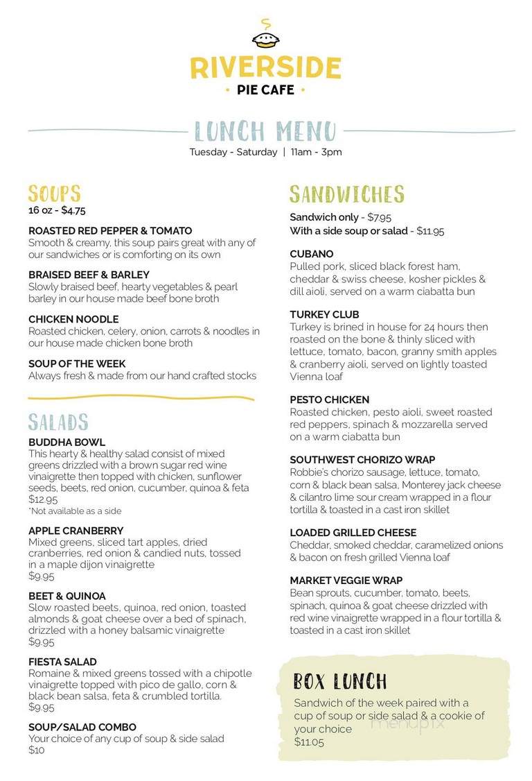 Riverside Pie Cafe - Windsor, ON menu_pic