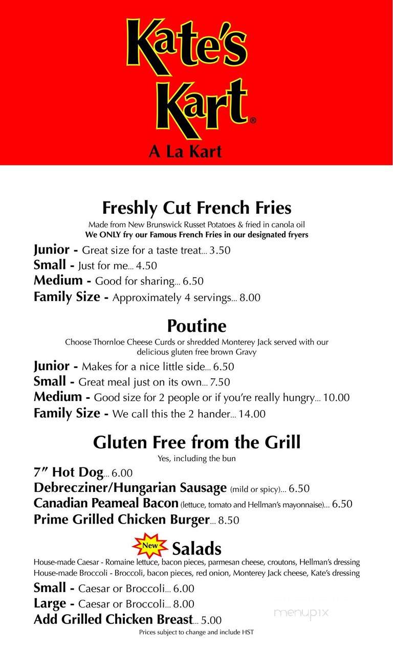 Kate's Kart - Parry Sound, ON menu_pic