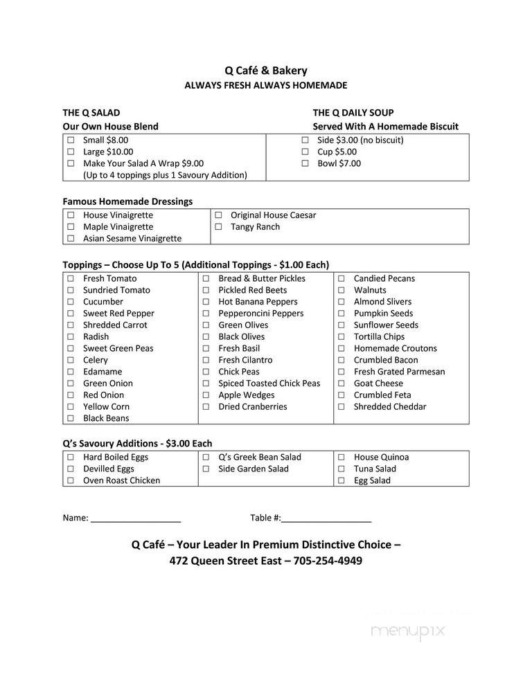 Q Cafe And Bakery - Sault Ste Marie, ON menu_pic