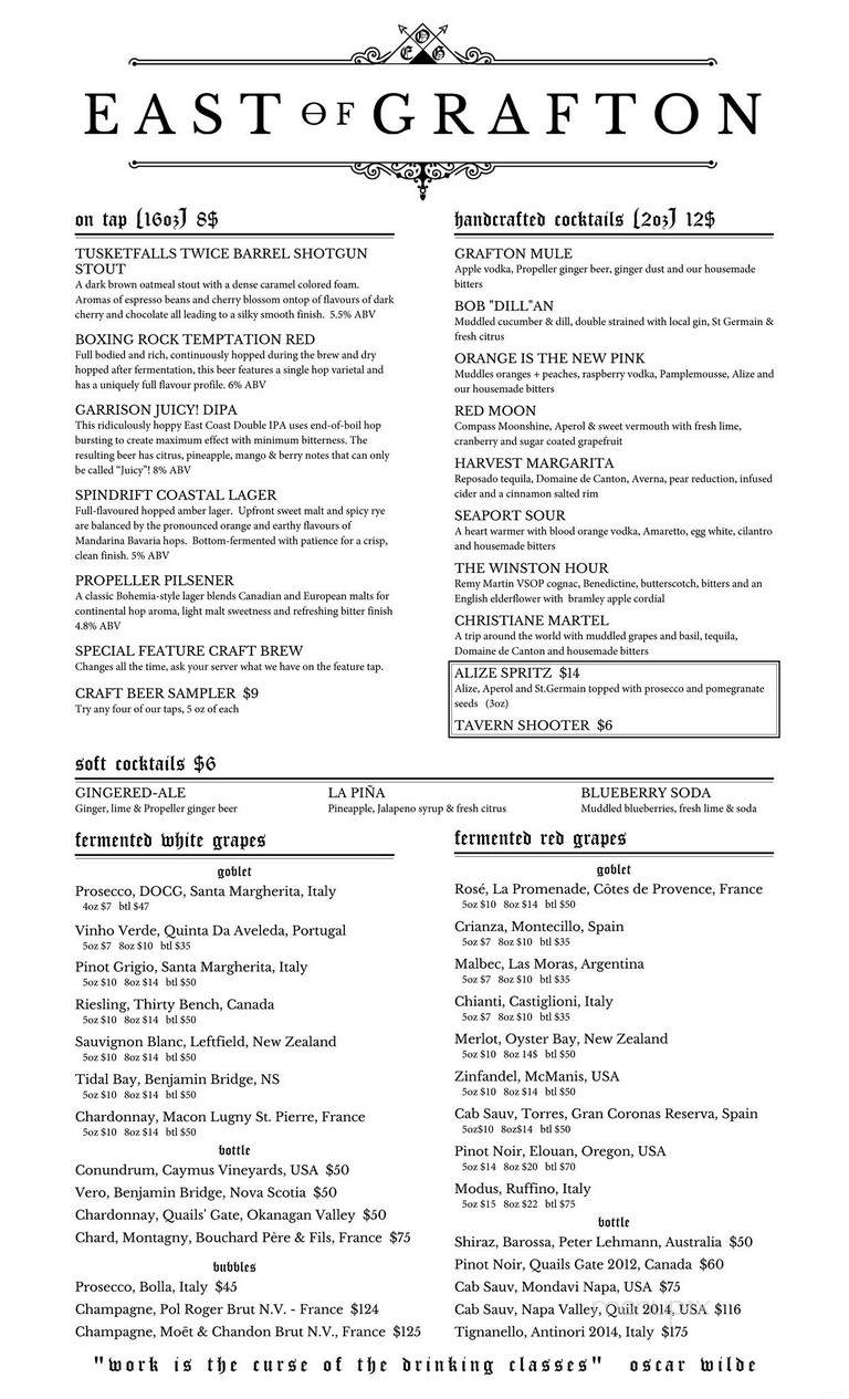 East of Grafton Tavern - Halifax, NS menu_pic