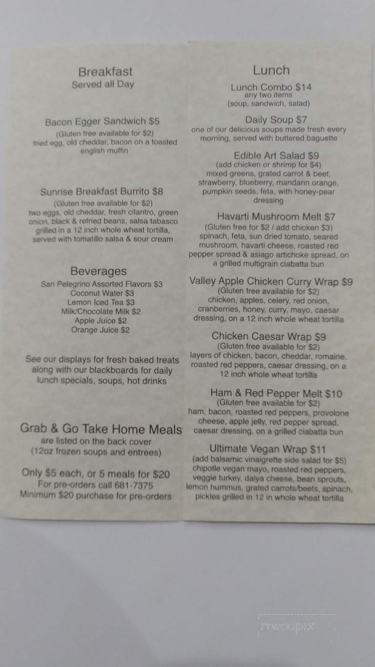 Edible Art Cafe - New Minas, NS menu_pic