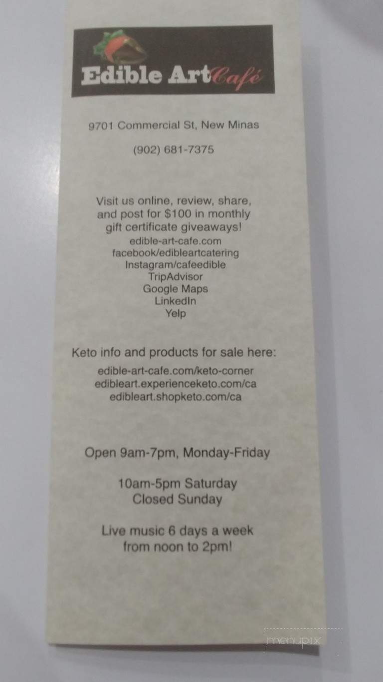Edible Art Cafe - New Minas, NS menu_pic