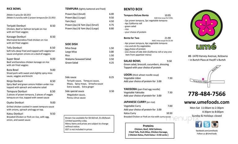 Ume Foods - Kelowna, BC menu_pic