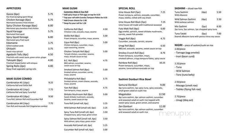 Ume Foods - Kelowna, BC menu_pic