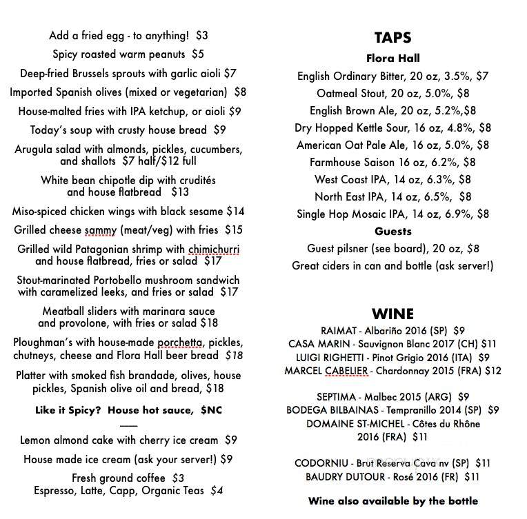 Flora Hall Brewing - Ottawa, ON menu_pic