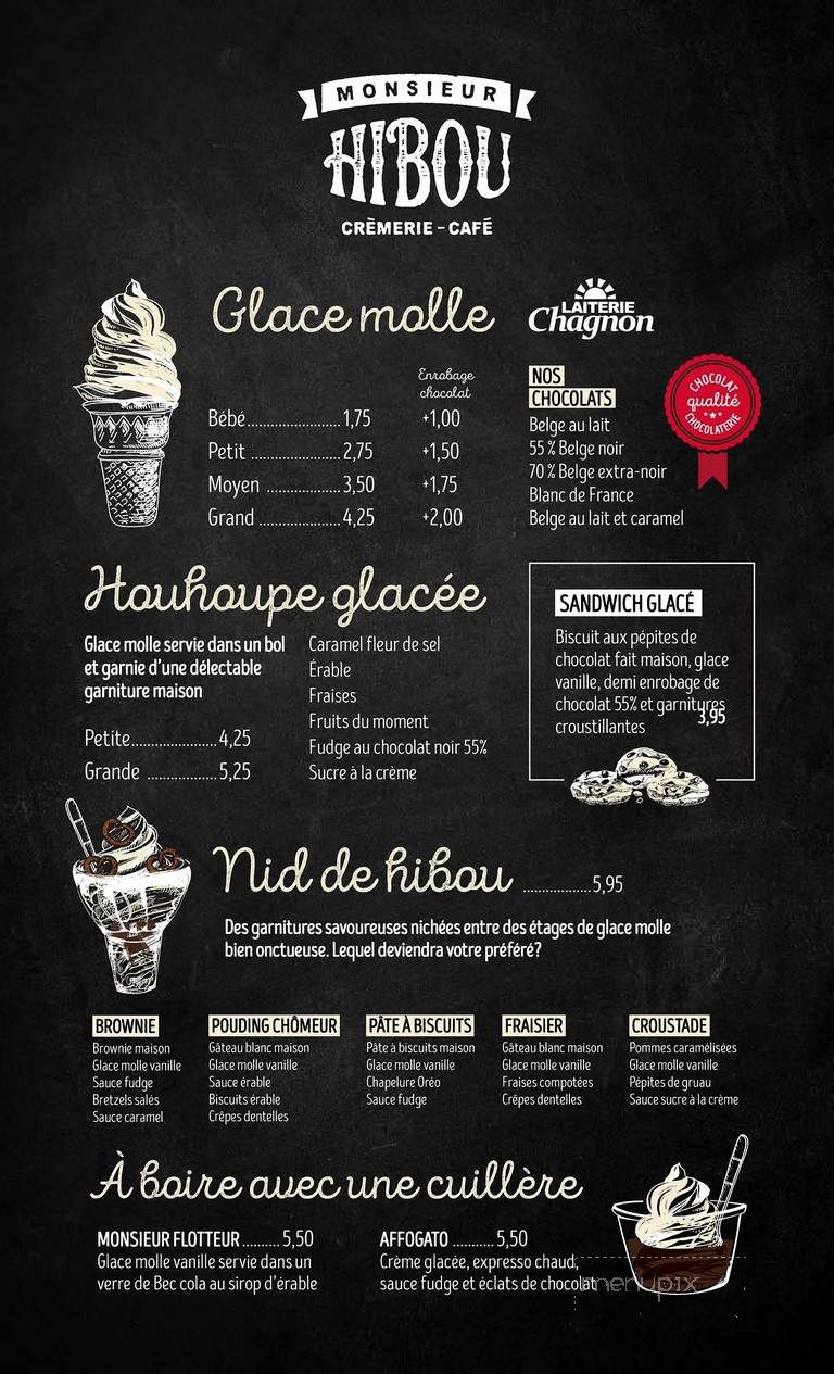 Menu Of Monsieur Hibou In Saint Bruno De Montarville Qc J3v 3v1