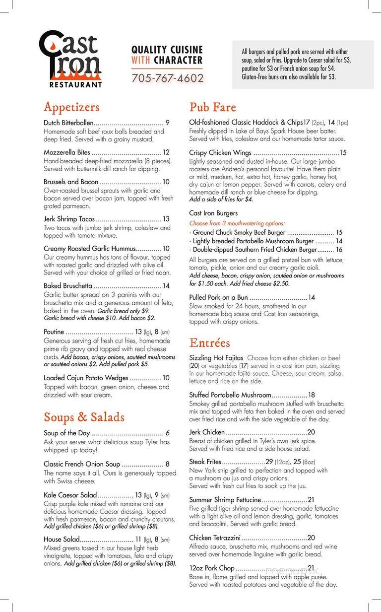 Cast Iron Restaurant - Baysville, ON menu_pic