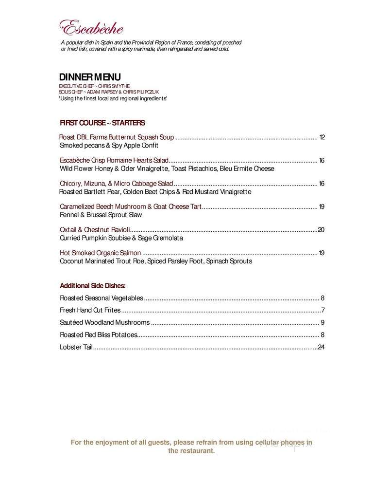 Escabeche Restaurant - Niagara On The Lake, ON menu_pic
