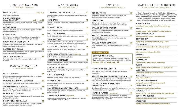 Diana's Oyster Bar And Grill - Markham, ON menu_pic