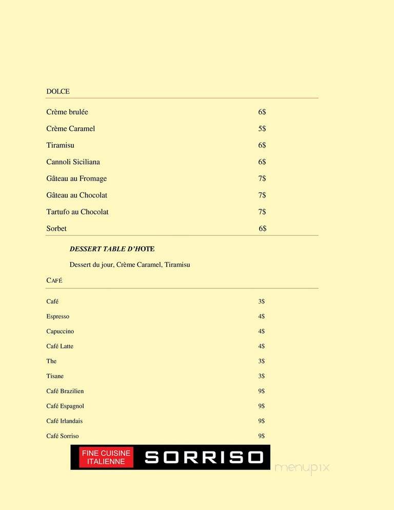 Sorriso - Montreal, QC menu_pic