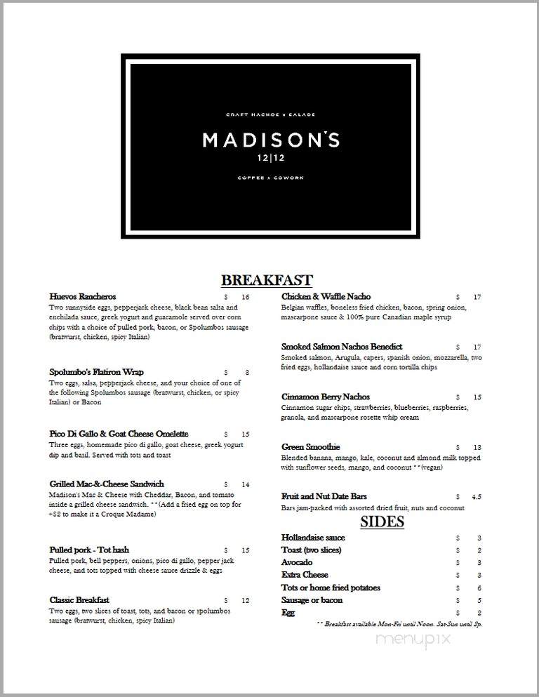 Madison's 12|12 - Calgary, AB menu_pic