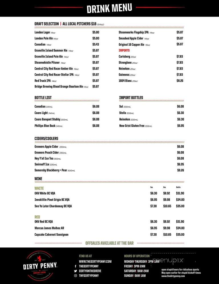 The Dirty Penny - Vancouver, BC menu_pic