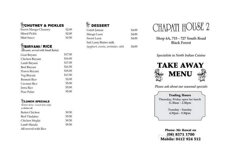 Chapati House - Toronto, ON menu_pic