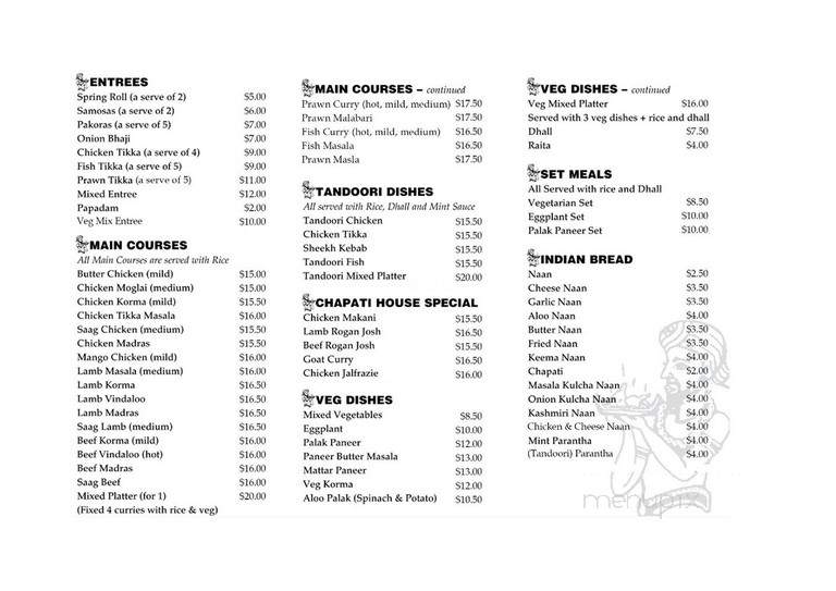 Chapati House - Toronto, ON menu_pic