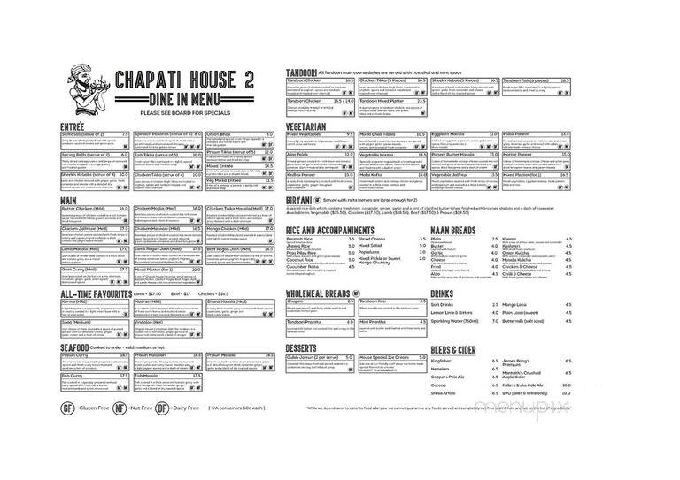 Chapati House - Toronto, ON menu_pic
