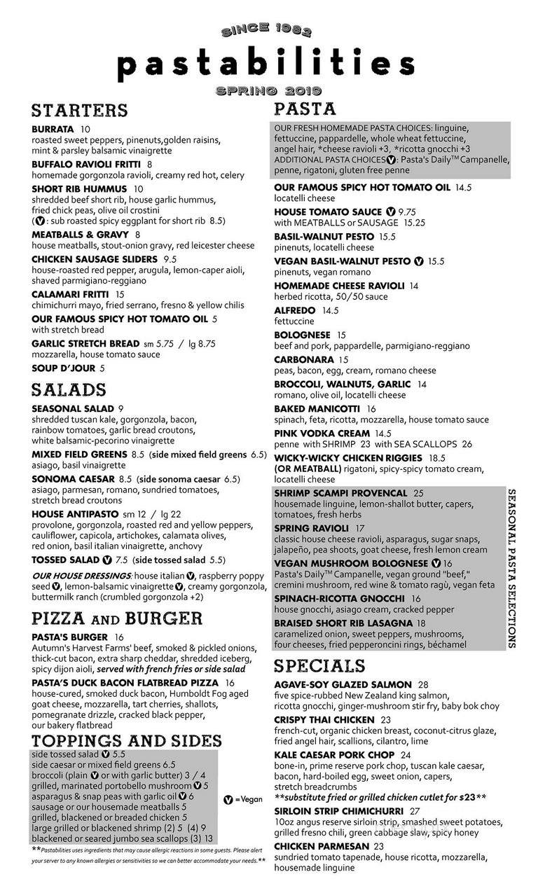 Pastabilities - Toronto, ON menu_pic