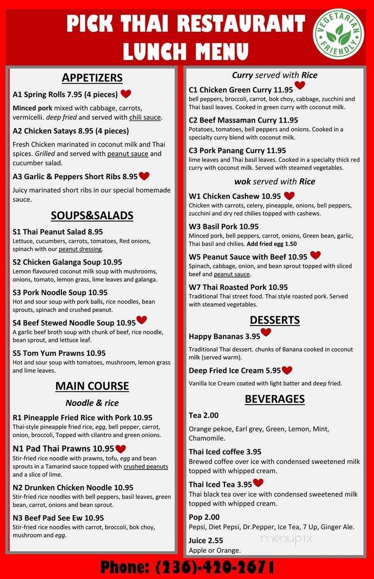 Pick Thai - Kelowna, BC menu_pic
