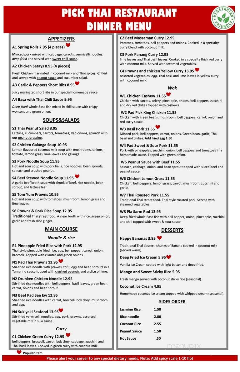 Pick Thai - Kelowna, BC menu_pic