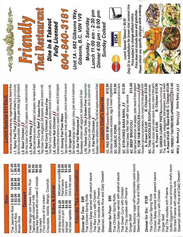 Friendly Thai Restaurant - Gibsons, BC menu_pic