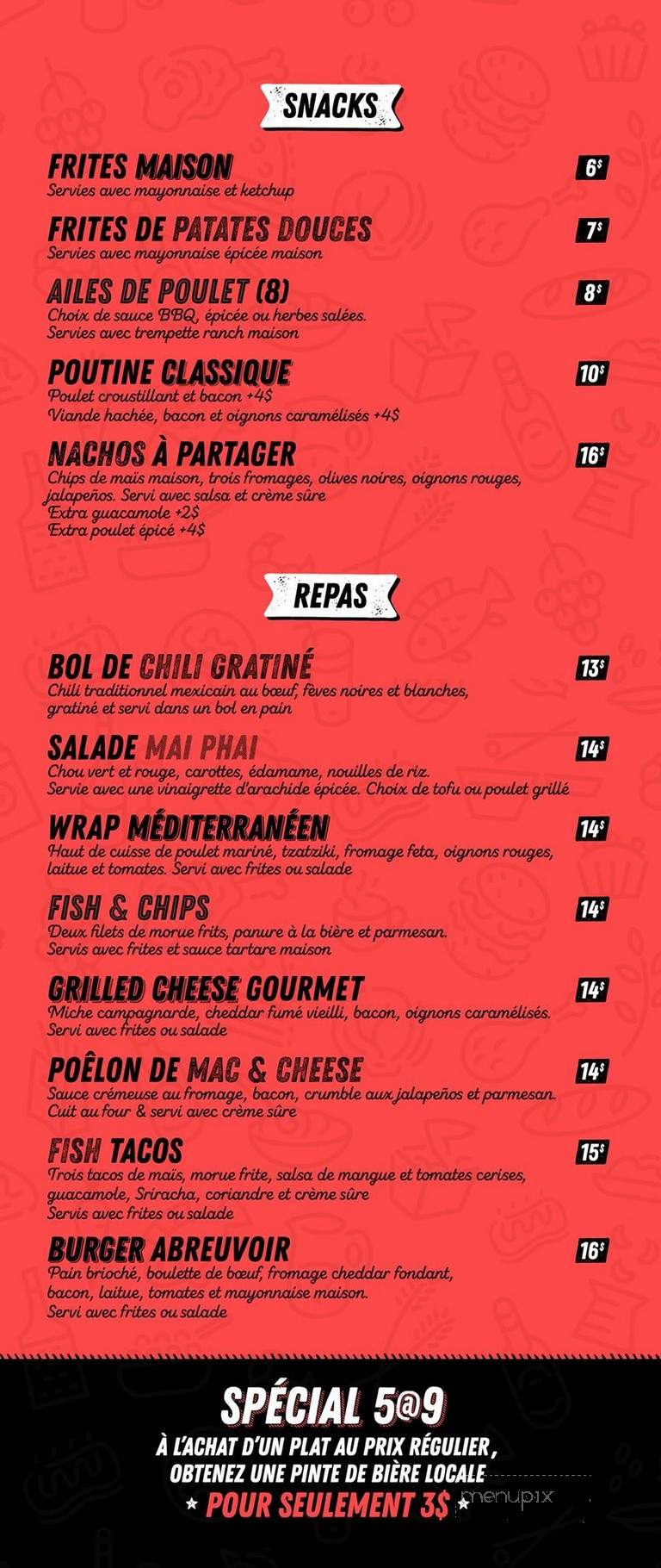 Abreuvoir Bar & Terrasse - Montreal, QC menu_pic