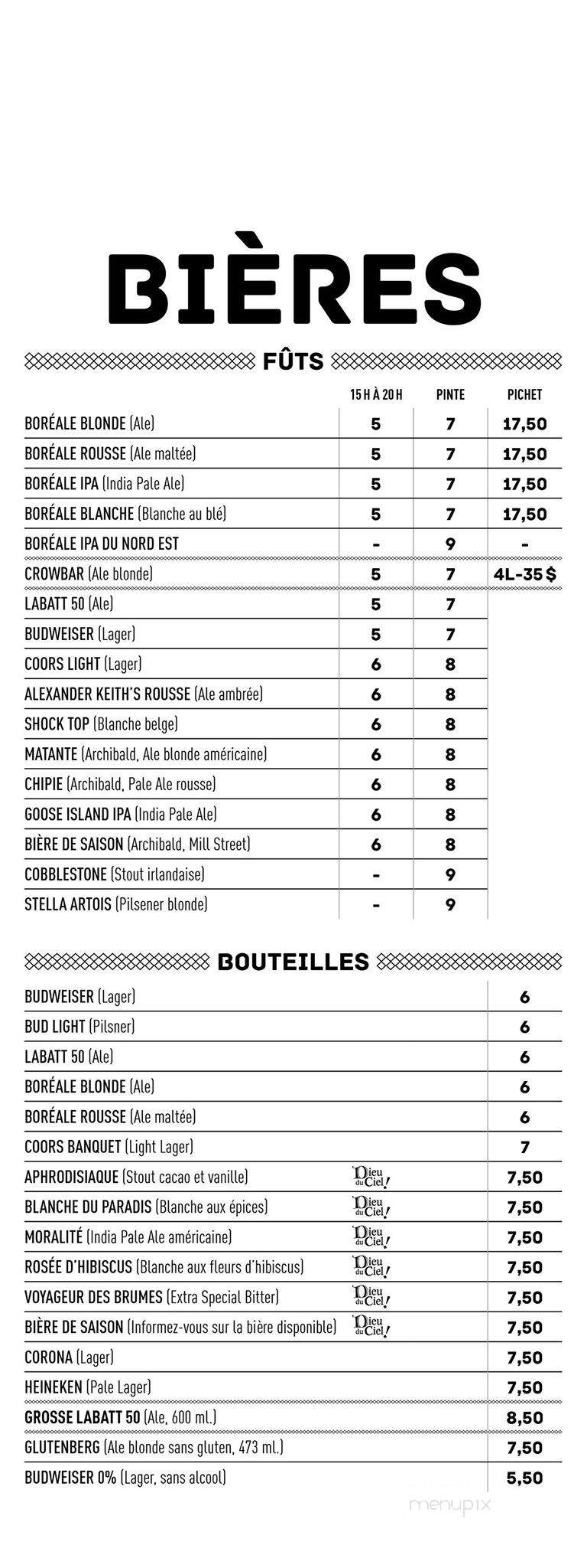 Abreuvoir Bar & Terrasse - Montreal, QC menu_pic