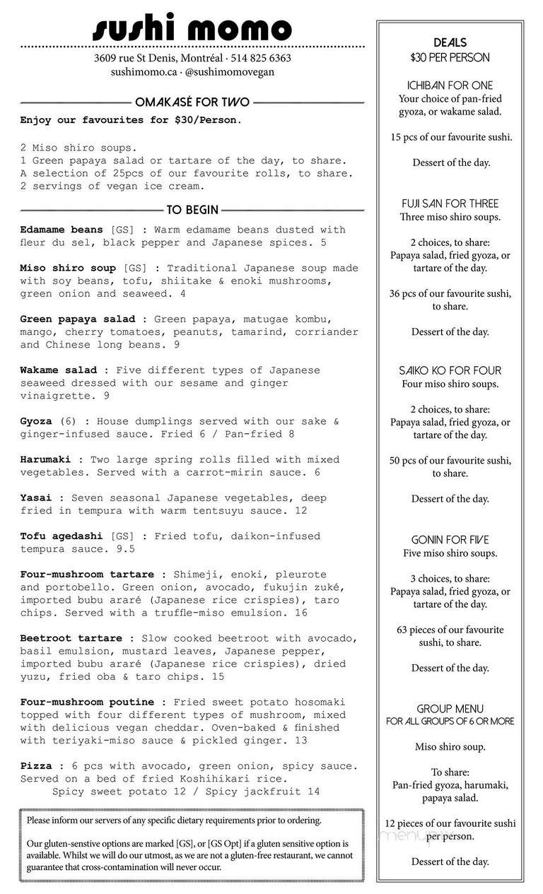 Sushi Momo - Montreal, QC menu_pic