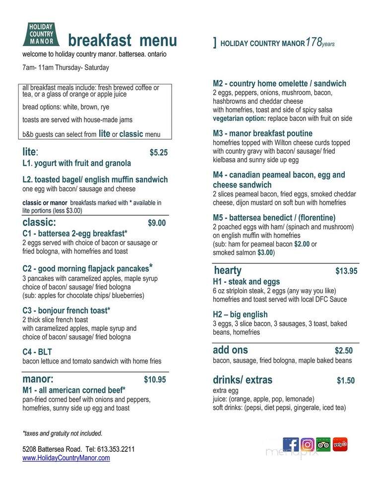 Holiday Country Manor - Battersea, ON menu_pic