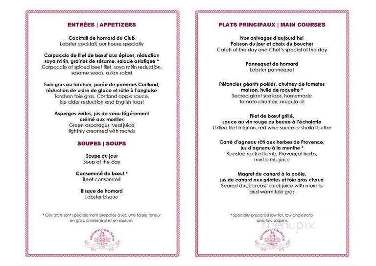 The Forest and Stream Club - Dorval, QC menu_pic