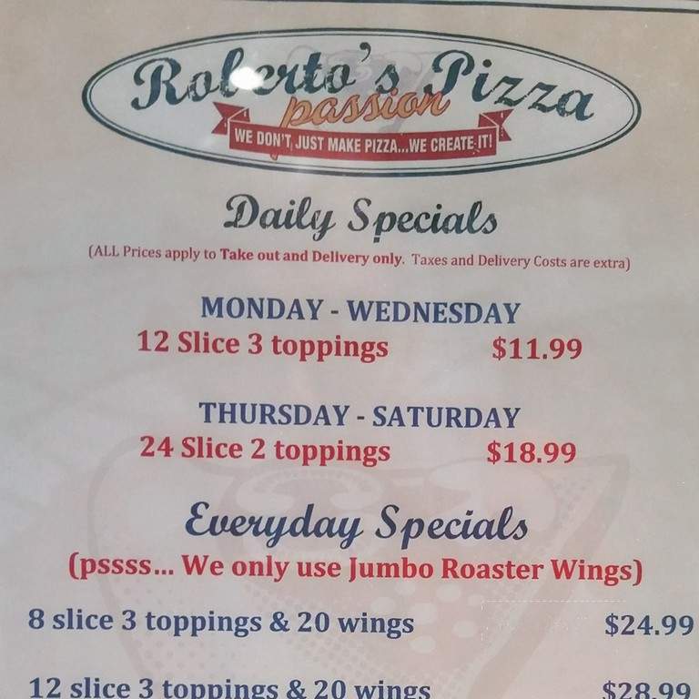 Roberto's Pizza Passion - St Catharines, ON menu_pic