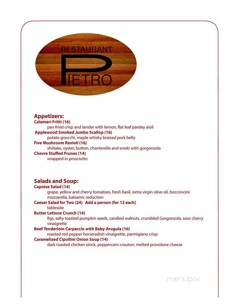 Restaurant Pietro - Waskesiu Lake, SK menu_pic