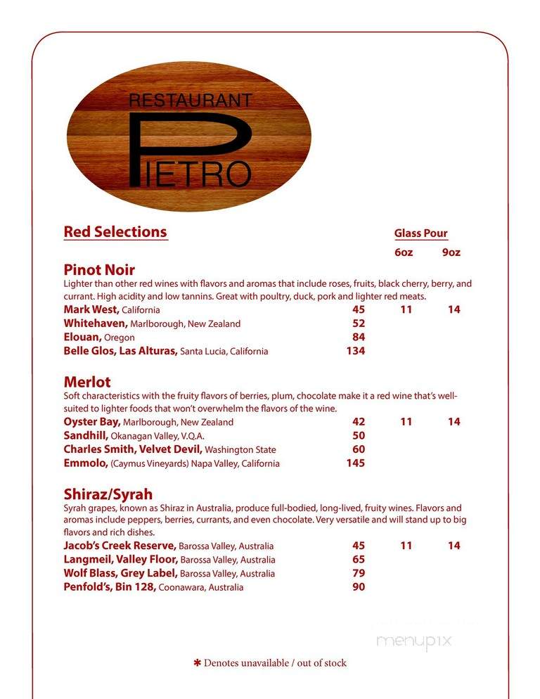 Restaurant Pietro - Waskesiu Lake, SK menu_pic