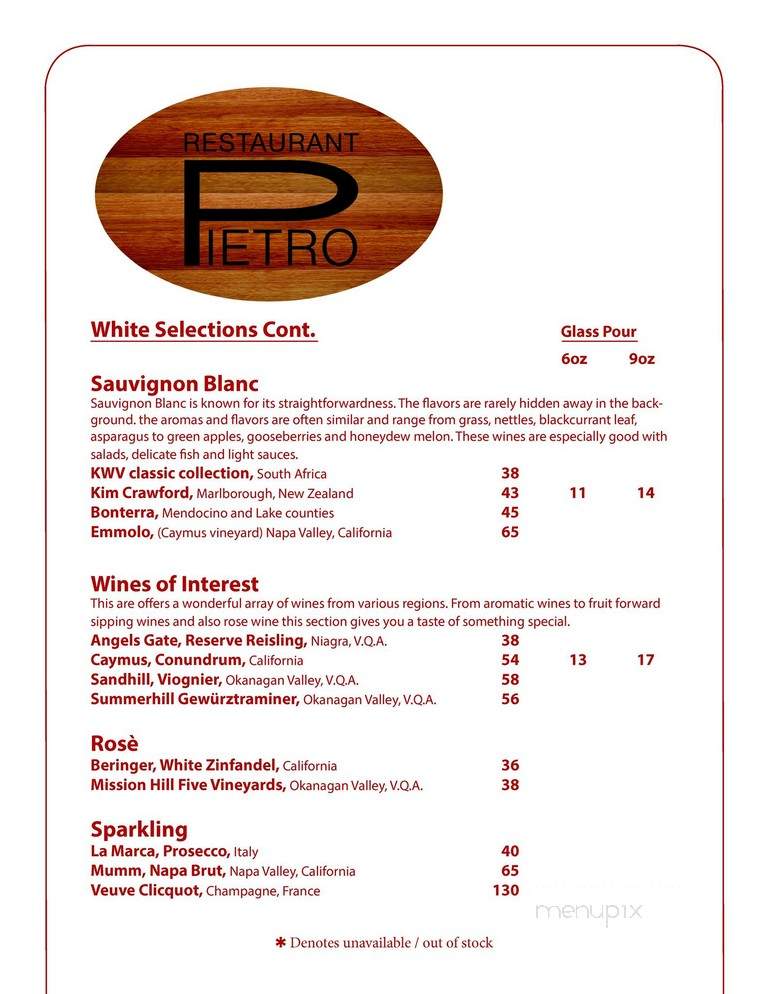 Restaurant Pietro - Waskesiu Lake, SK menu_pic
