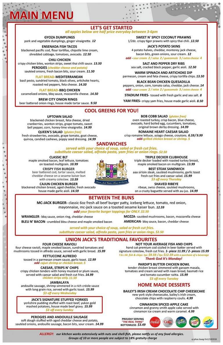 Union Jack Public House - New Westminster, BC menu_pic
