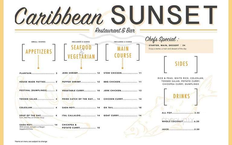Caribbean Sunset Restaurant and Bar - Toronto, ON menu_pic