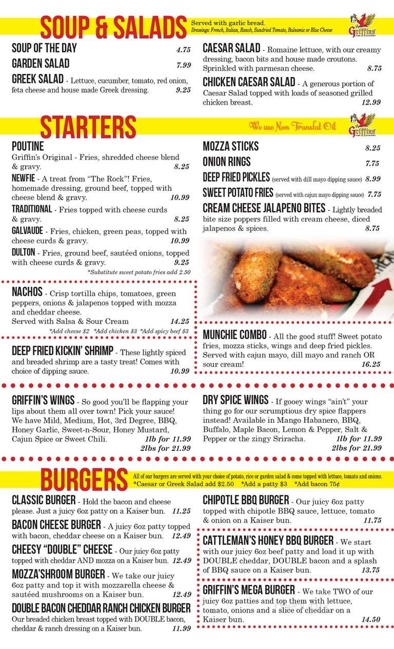 Griffins Pub & Eatery - Oromocto, NB menu_pic