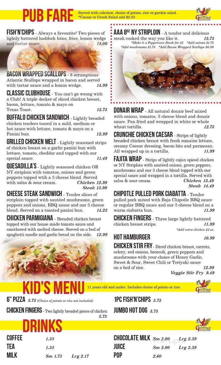 Griffins Pub & Eatery - Oromocto, NB menu_pic