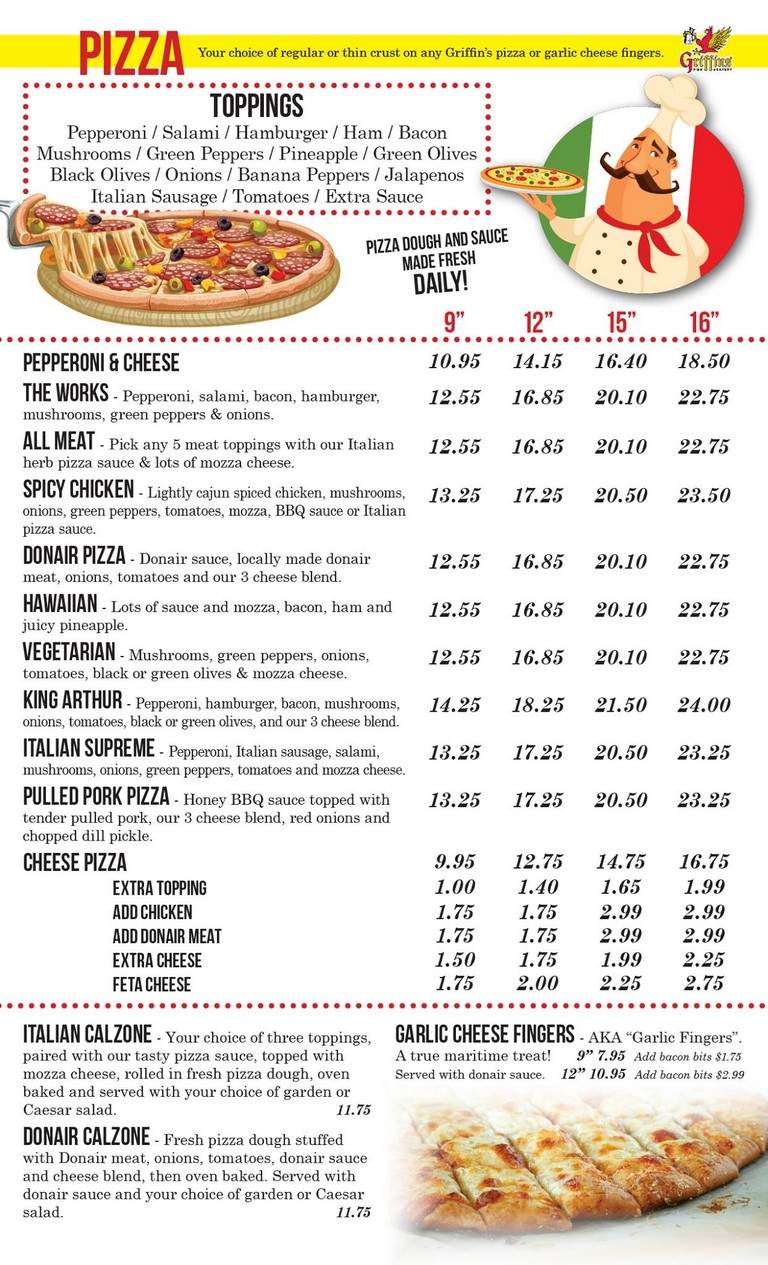 Griffins Pub & Eatery - Oromocto, NB menu_pic