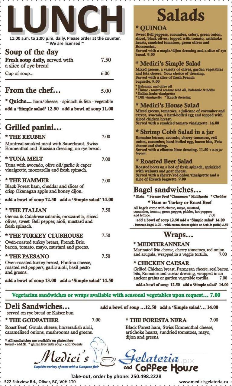 Medici's Gelateria & Coffee House - Oliver, BC menu_pic