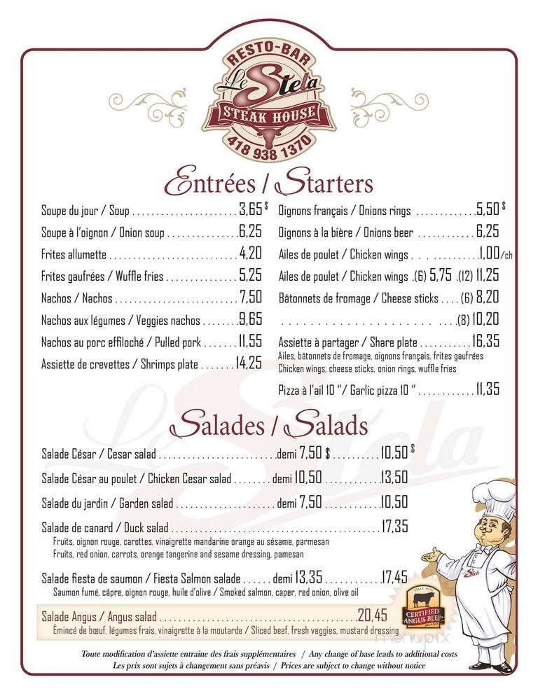 Resto Bar Le Stela - Temiscouata-sur-le-Lac, QC menu_pic