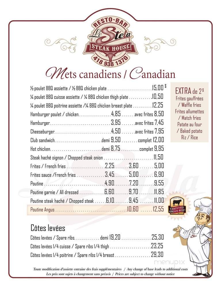Resto Bar Le Stela - Temiscouata-sur-le-Lac, QC menu_pic