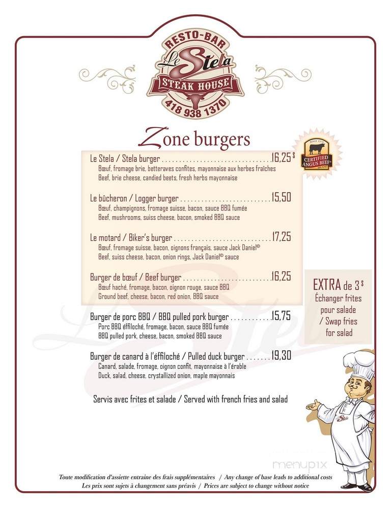 Resto Bar Le Stela - Temiscouata-sur-le-Lac, QC menu_pic
