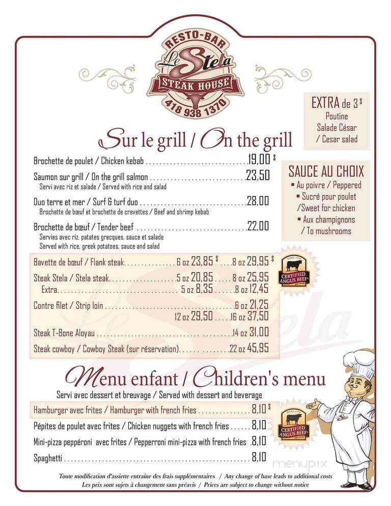 Resto Bar Le Stela - Temiscouata-sur-le-Lac, QC menu_pic