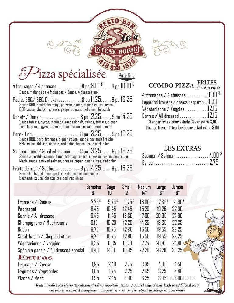 Resto Bar Le Stela - Temiscouata-sur-le-Lac, QC menu_pic