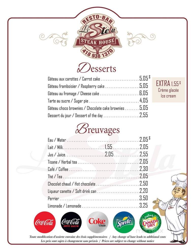 Resto Bar Le Stela - Temiscouata-sur-le-Lac, QC menu_pic