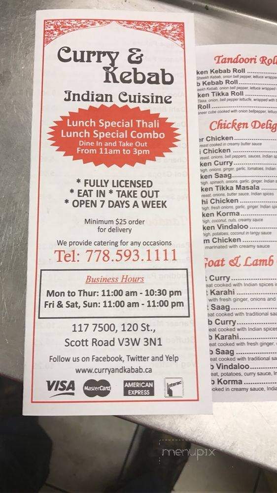 Curry and Kabab - Surrey, BC menu_pic